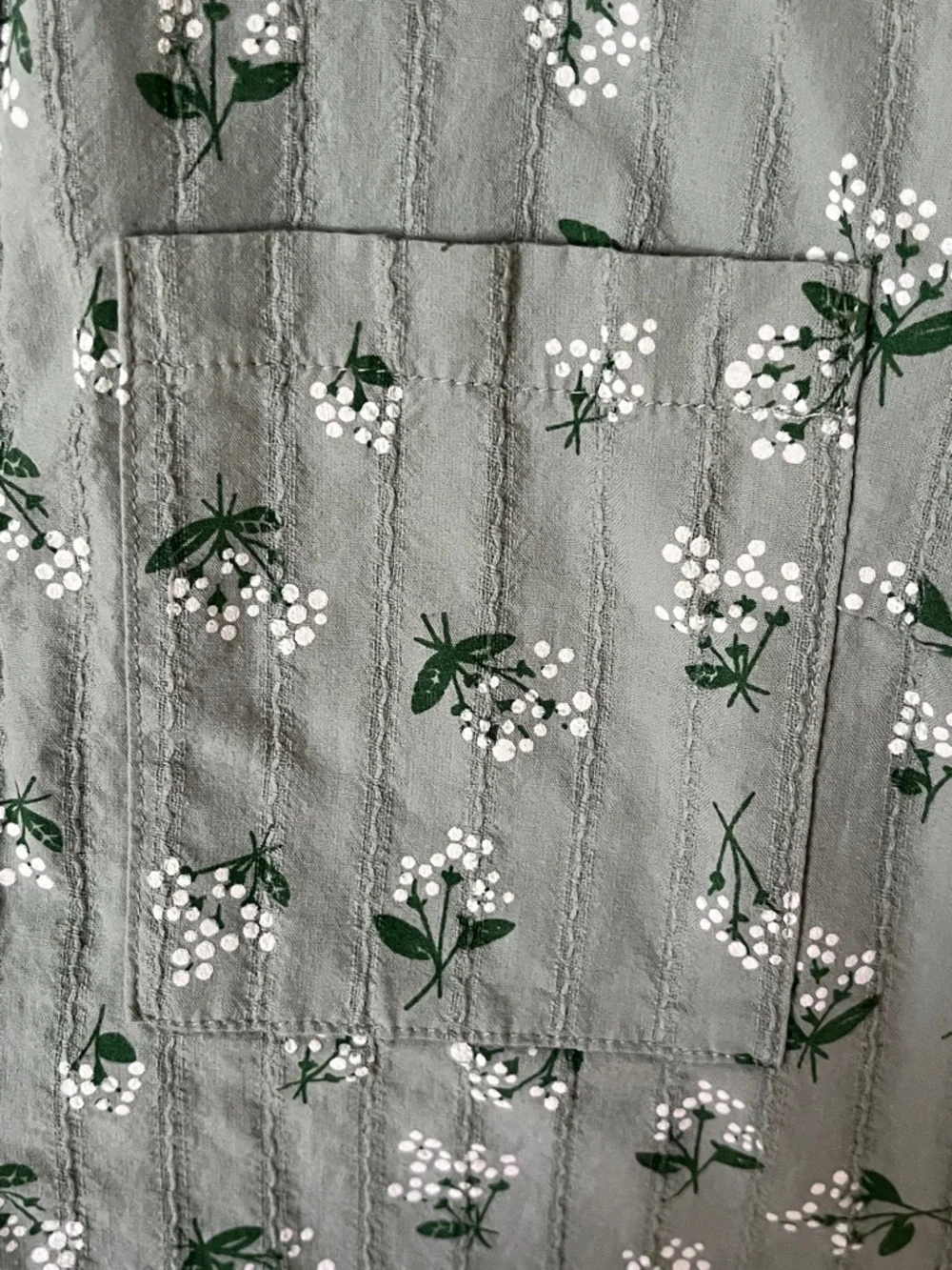 Ecowish Sage Green Floral Puff-Sleeve Button Front Blouse - Picture 10 of 16